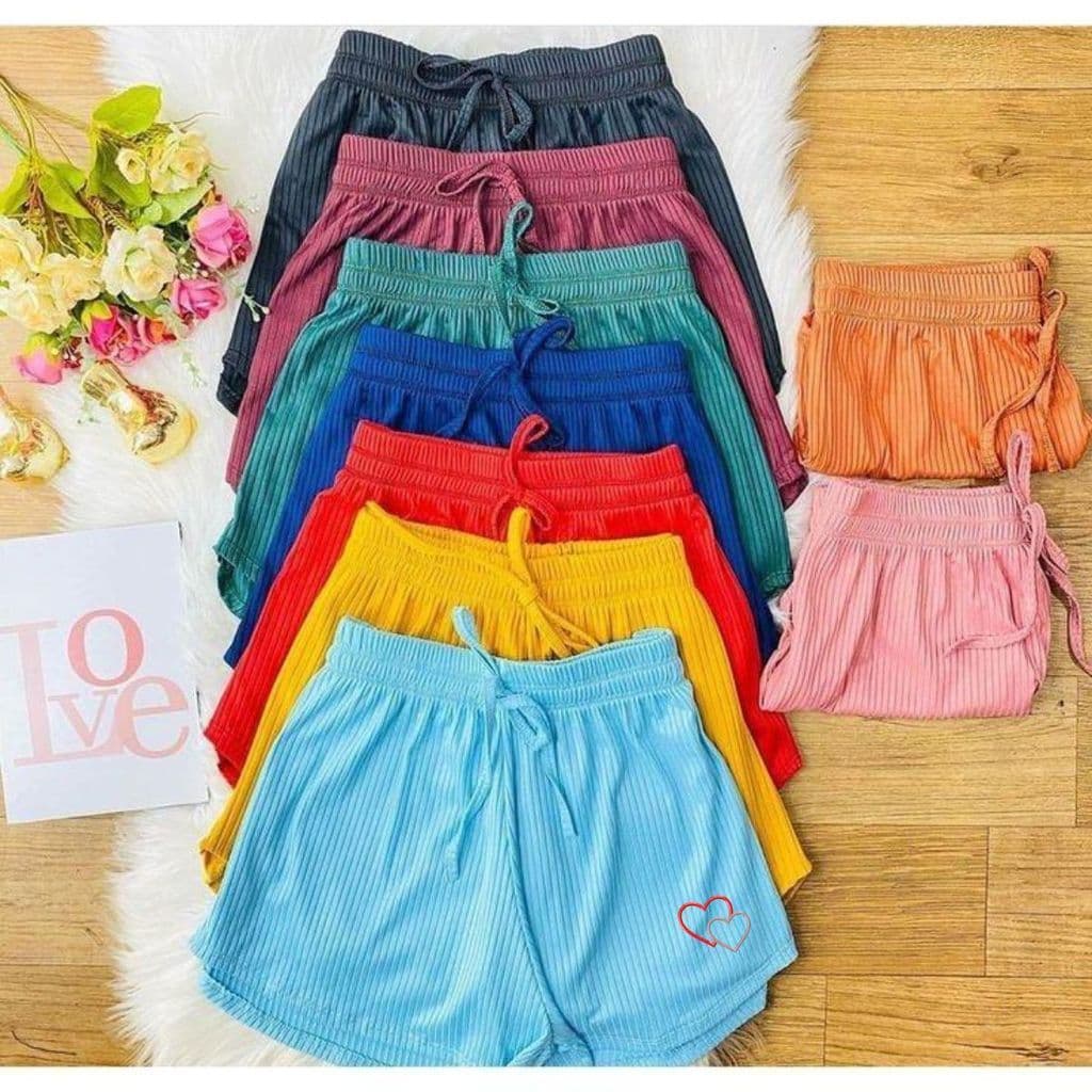 Kit 3 e 5 Short Canelado Bermuda Bordado Feminina Adulto Cores Variadas Verao Praia